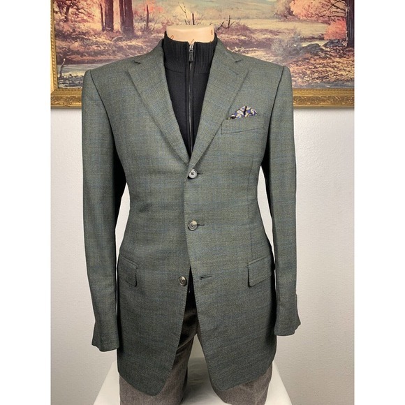 40R Ermenegildo Zegna Green‎ Check Sport Coat - Suit Jacket - Picture 4 of 14